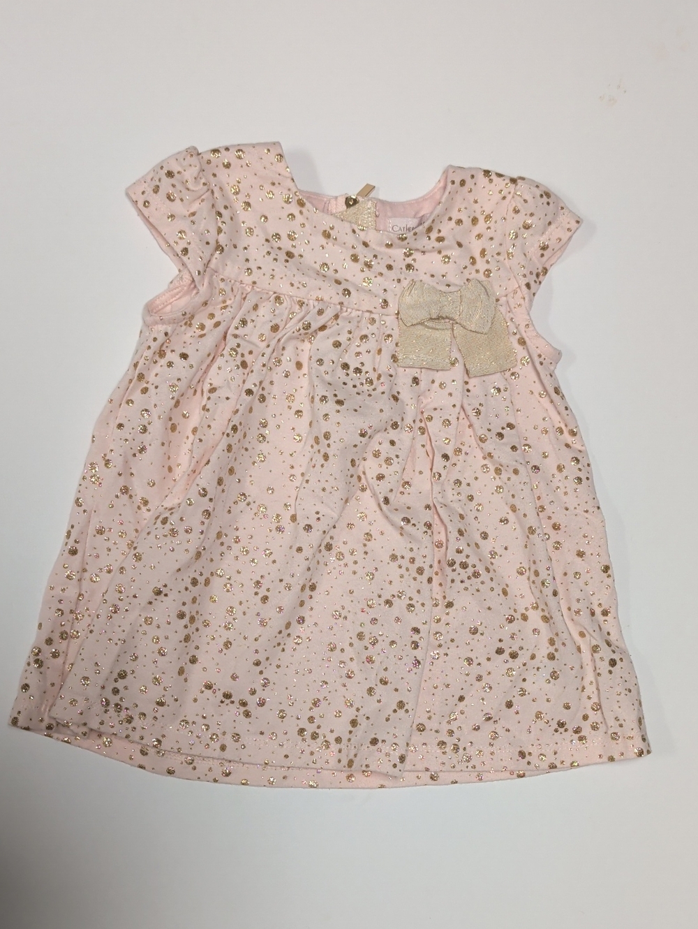 Catherine Malandrino Glitter Dot Pink Baby Dress with Gold Bow